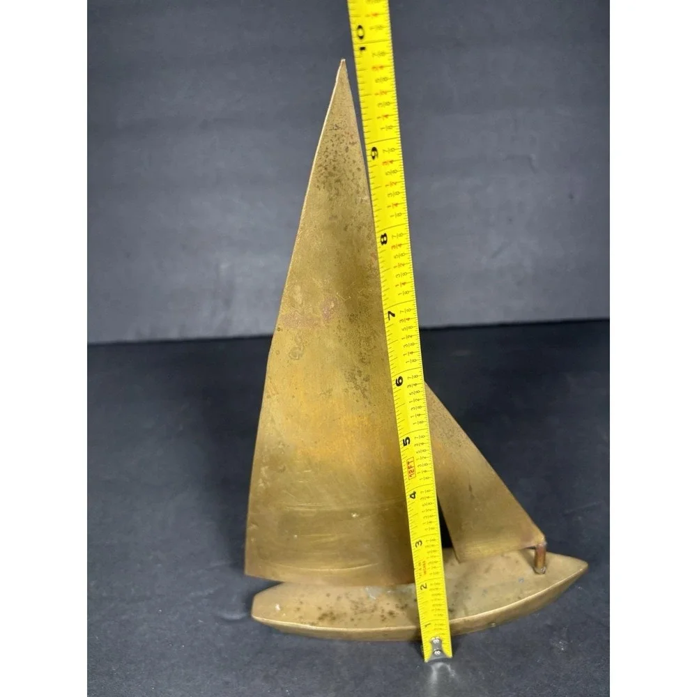 Vintage Brass Sailboat Sculpture Nautical Coastal Decor MCM Style